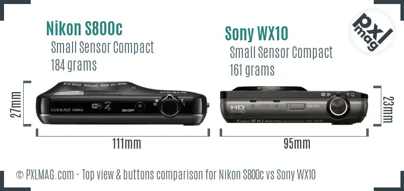 Nikon S800c vs Sony WX10 top view buttons comparison