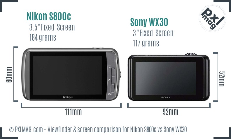 Nikon S800c vs Sony WX30 Screen and Viewfinder comparison