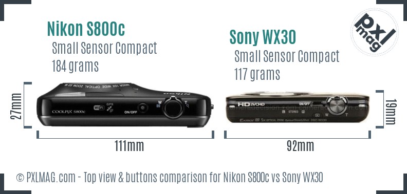 Nikon S800c vs Sony WX30 top view buttons comparison