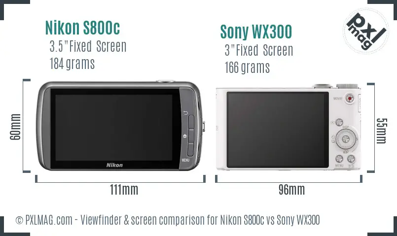 Nikon S800c vs Sony WX300 Screen and Viewfinder comparison