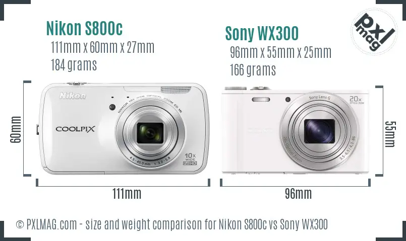 Nikon S800c vs Sony WX300 size comparison