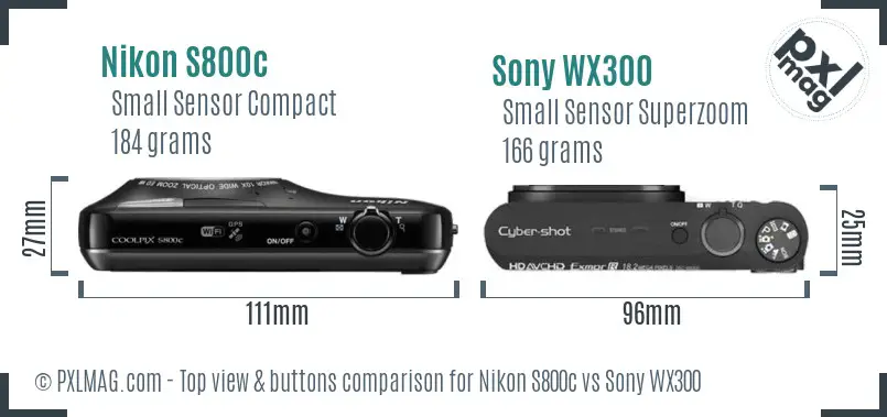 Nikon S800c vs Sony WX300 top view buttons comparison