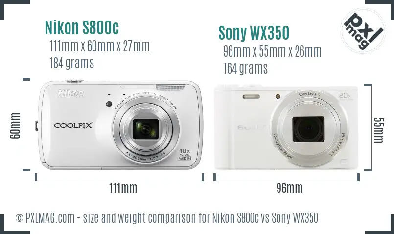 Nikon S800c vs Sony WX350 size comparison