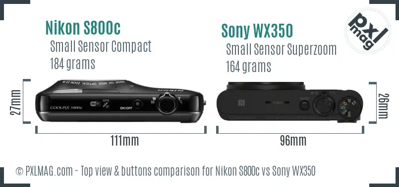 Nikon S800c vs Sony WX350 top view buttons comparison