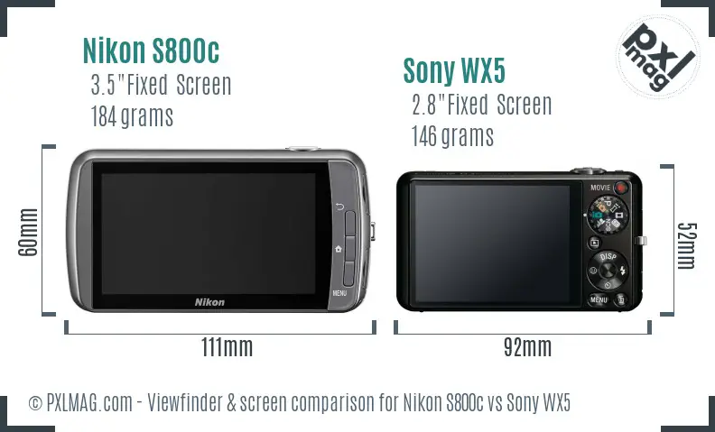 Nikon S800c vs Sony WX5 Screen and Viewfinder comparison