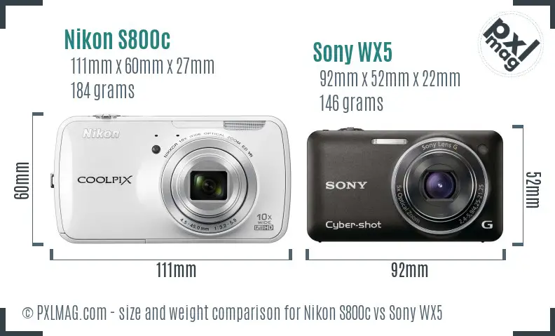 Nikon S800c vs Sony WX5 size comparison