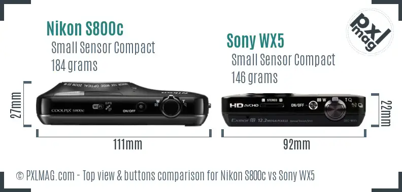 Nikon S800c vs Sony WX5 top view buttons comparison