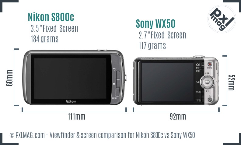 Nikon S800c vs Sony WX50 Screen and Viewfinder comparison