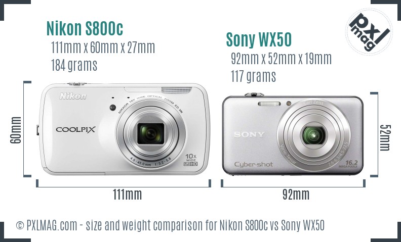 Nikon S800c vs Sony WX50 size comparison