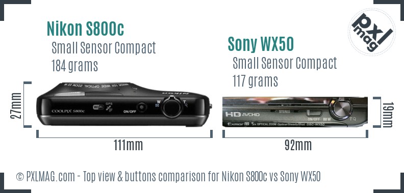 Nikon S800c vs Sony WX50 top view buttons comparison