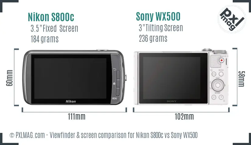 Nikon S800c vs Sony WX500 Screen and Viewfinder comparison Nikon S800c vs Sony WX500 Screen and Viewfinder comparison
