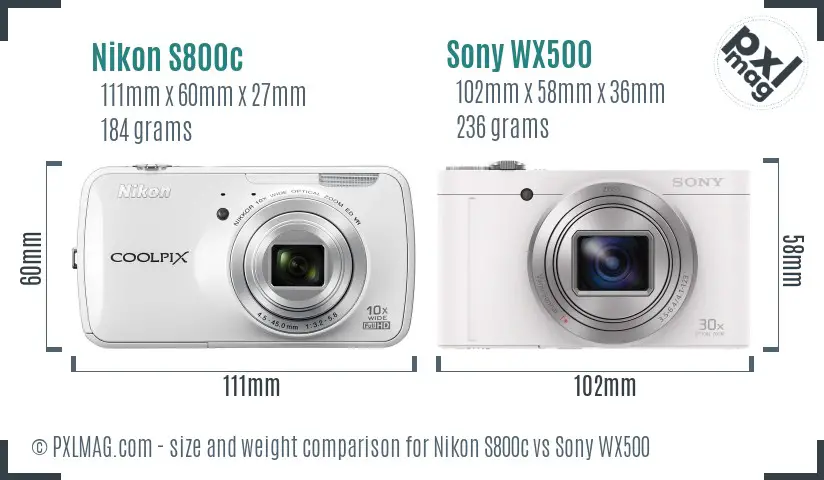 Nikon S800c vs Sony WX500 size comparison Nikon S800c vs Sony WX500 size comparison