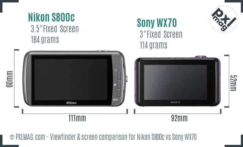 Nikon S800c vs Sony WX70 Screen and Viewfinder comparison