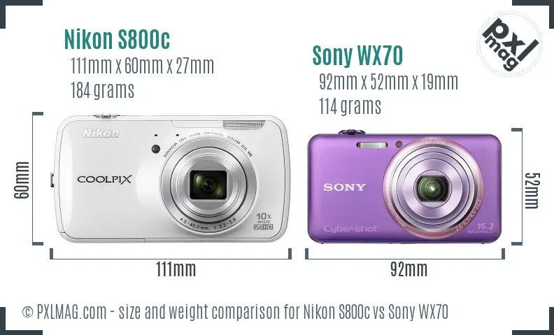 Nikon S800c vs Sony WX70 size comparison