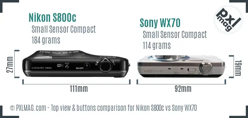 Nikon S800c vs Sony WX70 top view buttons comparison