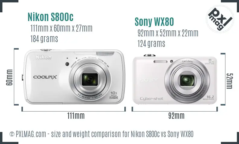 Nikon S800c vs Sony WX80 size comparison