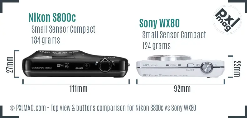 Nikon S800c vs Sony WX80 top view buttons comparison