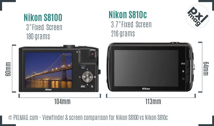 Nikon S8100 vs Nikon S810c Screen and Viewfinder comparison