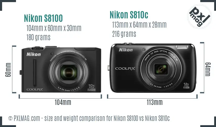 Nikon S8100 vs Nikon S810c size comparison