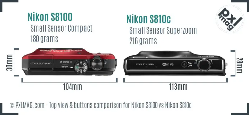 Nikon S8100 vs Nikon S810c top view buttons comparison