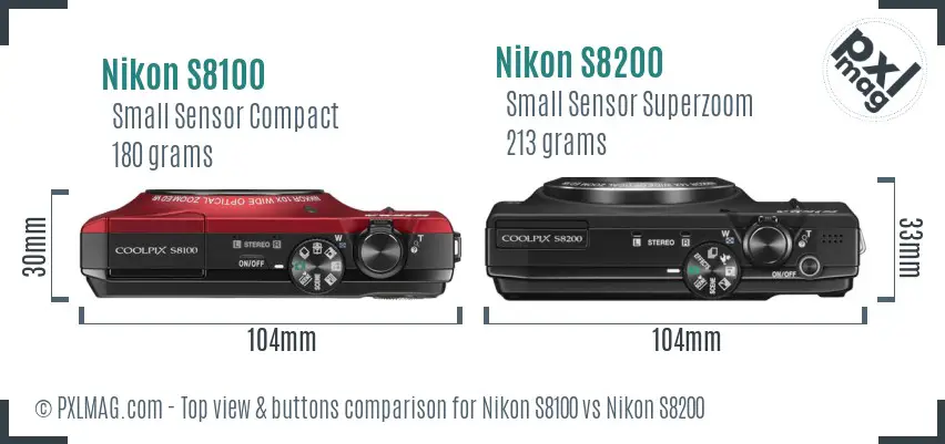 Nikon S8100 vs Nikon S8200 top view buttons comparison