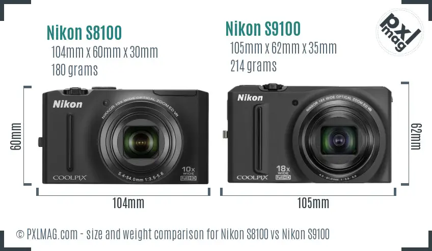 Nikon S8100 vs Nikon S9100 size comparison