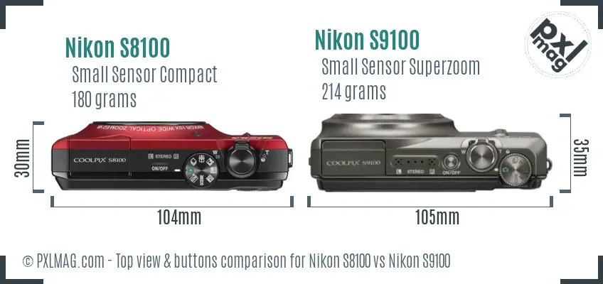 Nikon S8100 vs Nikon S9100 top view buttons comparison