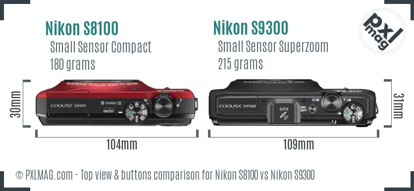 Nikon S8100 vs Nikon S9300 top view buttons comparison