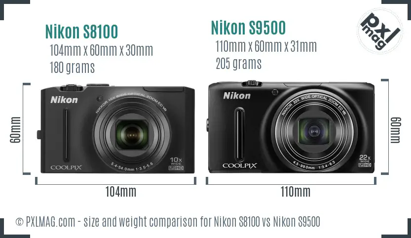 Nikon S8100 vs Nikon S9500 size comparison
