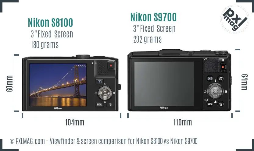 Nikon S8100 vs Nikon S9700 Screen and Viewfinder comparison