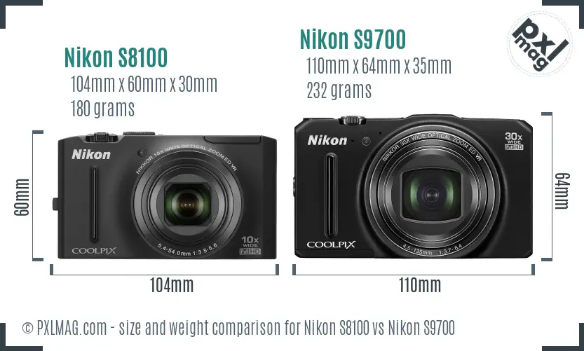 Nikon S8100 vs Nikon S9700 size comparison