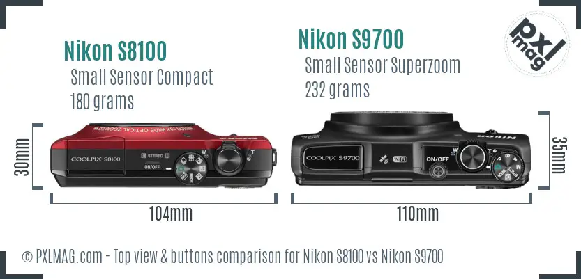 Nikon S8100 vs Nikon S9700 top view buttons comparison