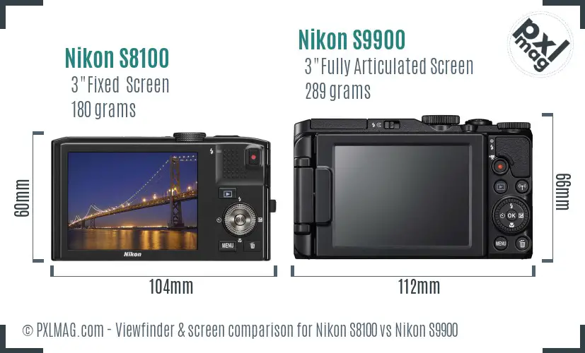 Nikon S8100 vs Nikon S9900 Screen and Viewfinder comparison