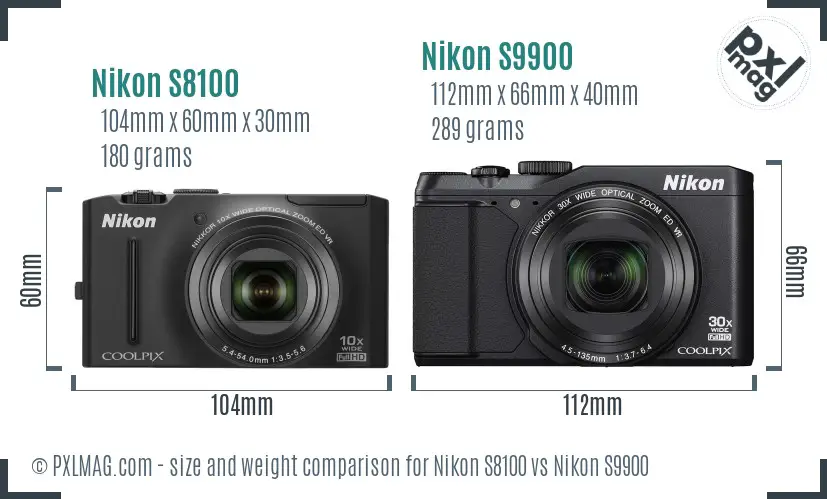 Nikon S8100 vs Nikon S9900 size comparison