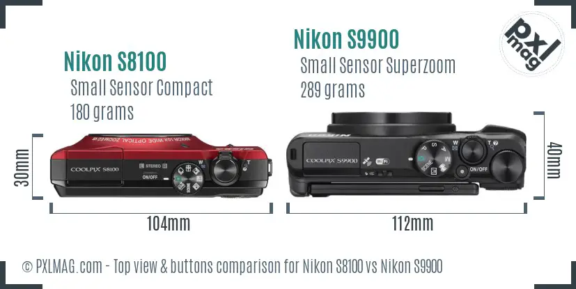 Nikon S8100 vs Nikon S9900 top view buttons comparison