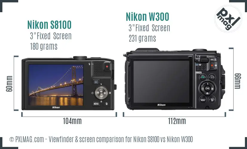 Nikon S8100 vs Nikon W300 Screen and Viewfinder comparison