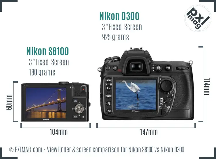 Nikon S8100 vs Nikon D300 Screen and Viewfinder comparison
