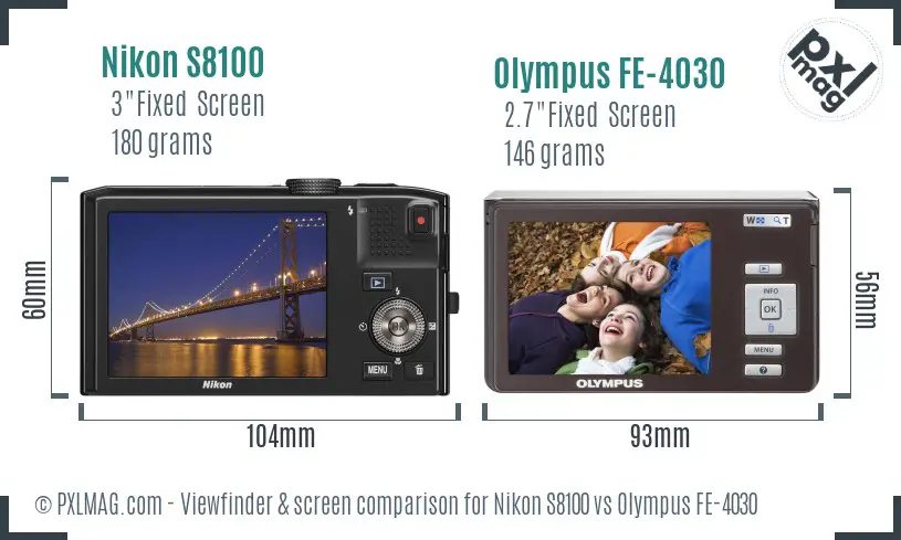 Nikon S8100 vs Olympus FE-4030 Screen and Viewfinder comparison Nikon S8100 vs Olympus FE-4030 Screen and Viewfinder comparison