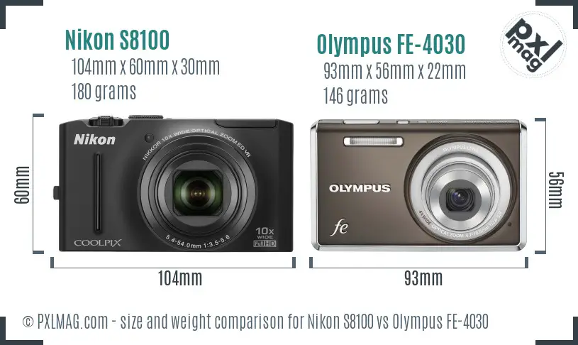 Nikon S8100 vs Olympus FE-4030 size comparison Nikon S8100 vs Olympus FE-4030 size comparison