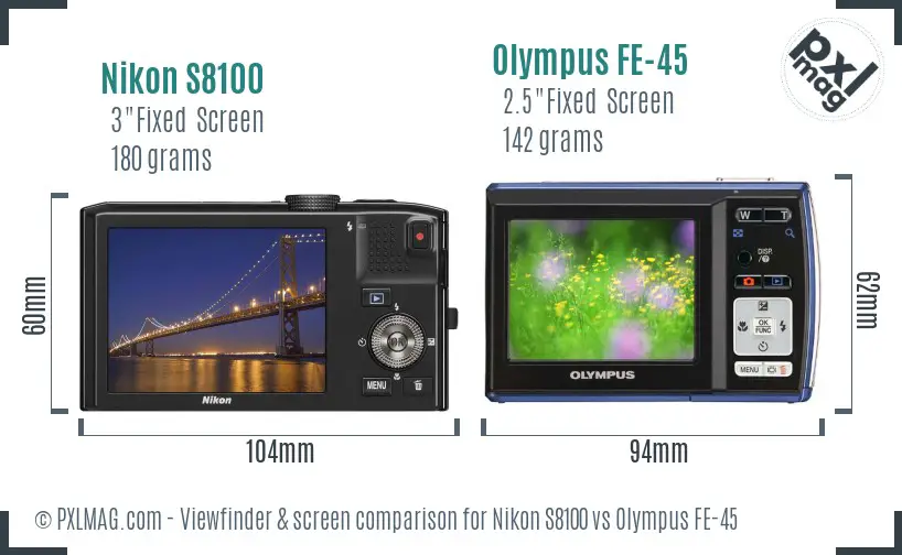 Nikon S8100 vs Olympus FE-45 Screen and Viewfinder comparison Nikon S8100 vs Olympus FE-45 Screen and Viewfinder comparison