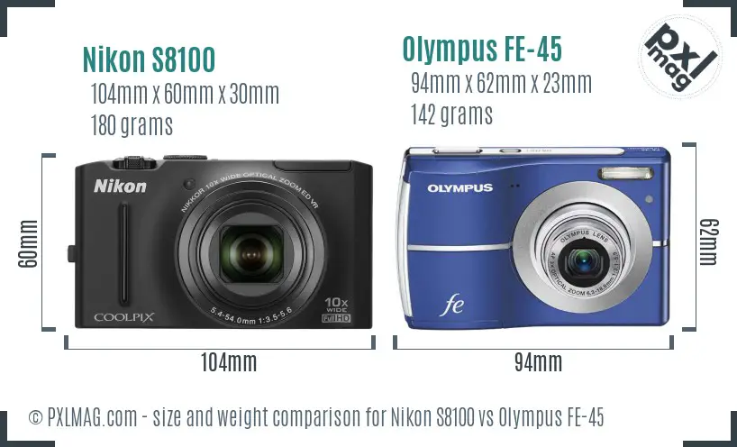 Nikon S8100 vs Olympus FE-45 size comparison Nikon S8100 vs Olympus FE-45 size comparison