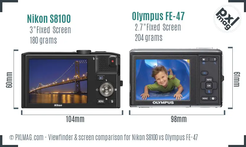 Nikon S8100 vs Olympus FE-47 Screen and Viewfinder comparison