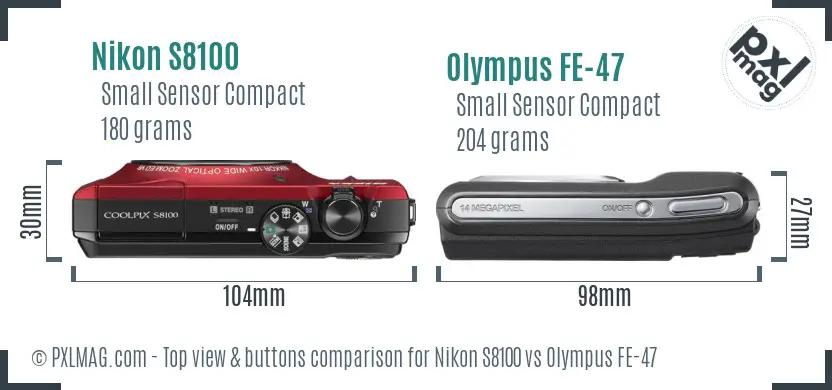 Nikon S8100 vs Olympus FE-47 top view buttons comparison