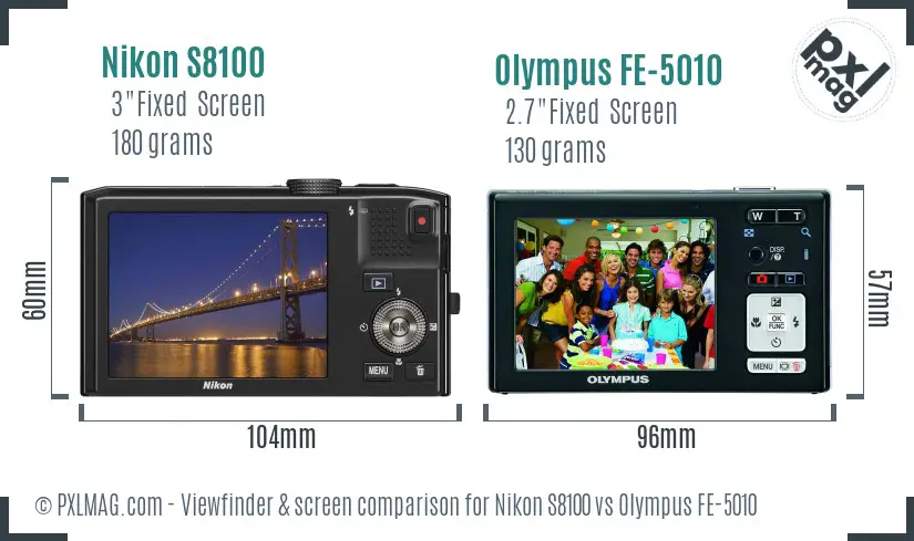 Nikon S8100 vs Olympus FE-5010 Screen and Viewfinder comparison