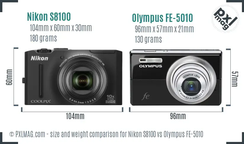 Nikon S8100 vs Olympus FE-5010 size comparison