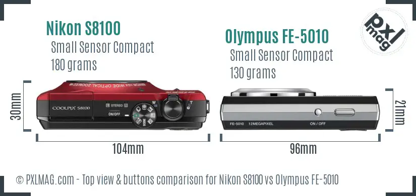 Nikon S8100 vs Olympus FE-5010 top view buttons comparison