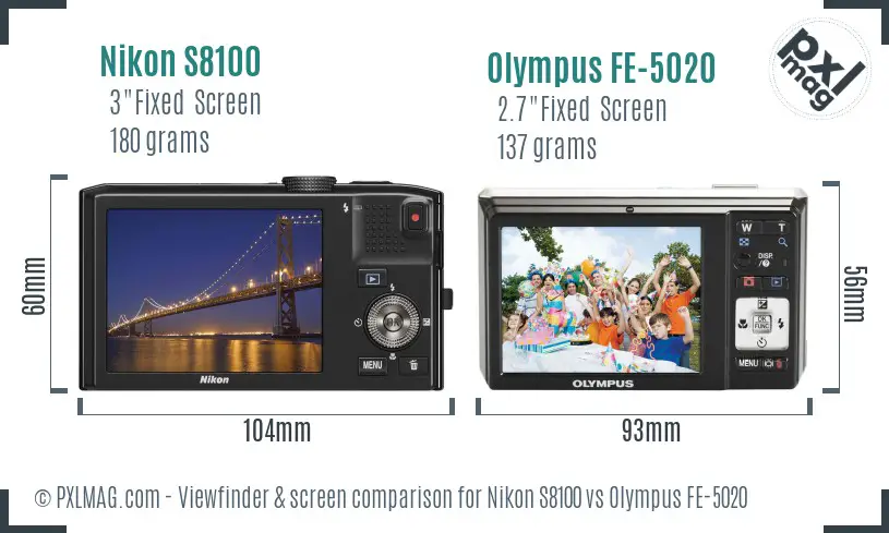 Nikon S8100 vs Olympus FE-5020 Screen and Viewfinder comparison Nikon S8100 vs Olympus FE-5020 Screen and Viewfinder comparison
