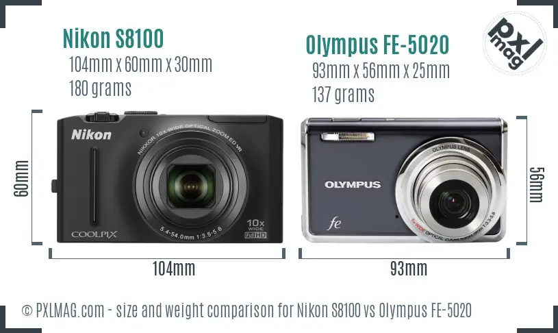 Nikon S8100 vs Olympus FE-5020 size comparison Nikon S8100 vs Olympus FE-5020 size comparison