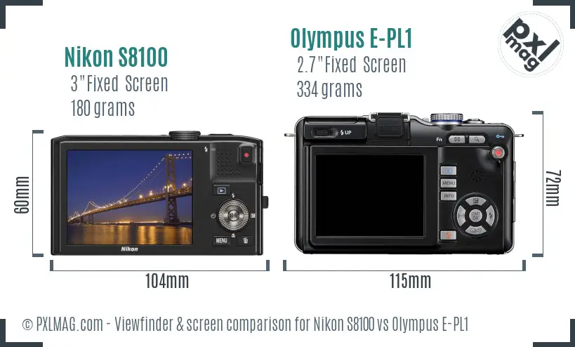 Nikon S8100 vs Olympus E-PL1 Screen and Viewfinder comparison
