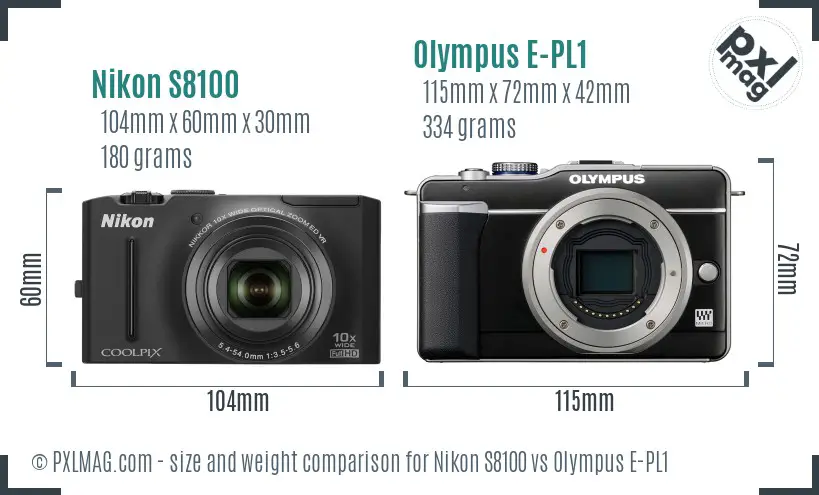 Nikon S8100 vs Olympus E-PL1 size comparison